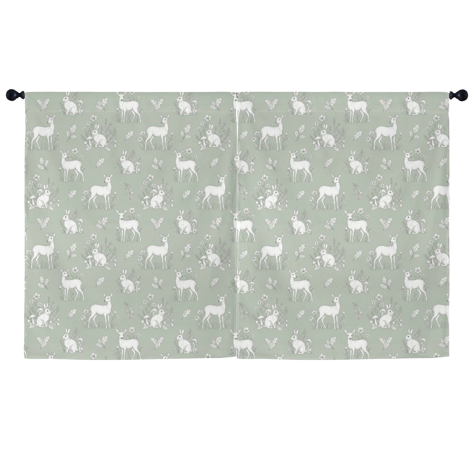 Woodland Print Window Curtain, Sage Green Animals Bedroom Kids Nursery Kitchen Living Room Bathroom Fabric Patterned Unique Rod Pocket Decor - Starcove Fashion