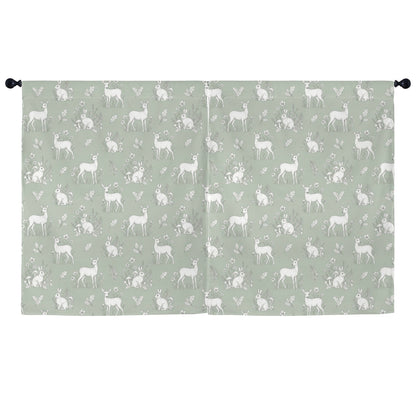 Woodland Print Window Curtain, Sage Green Animals Bedroom Kids Nursery Kitchen Living Room Bathroom Fabric Patterned Unique Rod Pocket Decor - Starcove Fashion