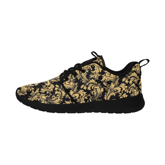 Black Gold Baroque Men Sneaker, Print Pull Loop Print Lace Up Athletic Mesh Breathable Designer Gym Guys Male Casual Sport Shoes Trainers - Starcove Fashion
