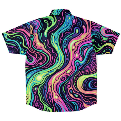 Psychedelic Men Button Up Shirt, Vibrant Trippy Funky Festival Short Sleeve Print Casual Buttoned Down Summer Male Guys Collared Designer - Starcove Fashion