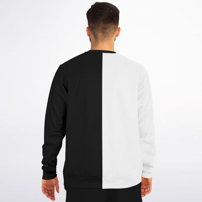 Half Black Half White Sweatshirt, Two Tone Color Block Crewneck Fleece Cotton Sweater Jumper Pullover Men Women Adult Aesthetic Designer Top