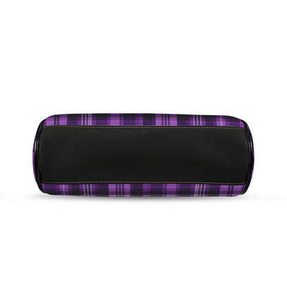Purple Kiss Lock Purse Handbag, Plaid Tartan Print Vegan Leather Vintage Designer Shoulder Crossbody Top Handle Clasp Bag - Starcove Fashion