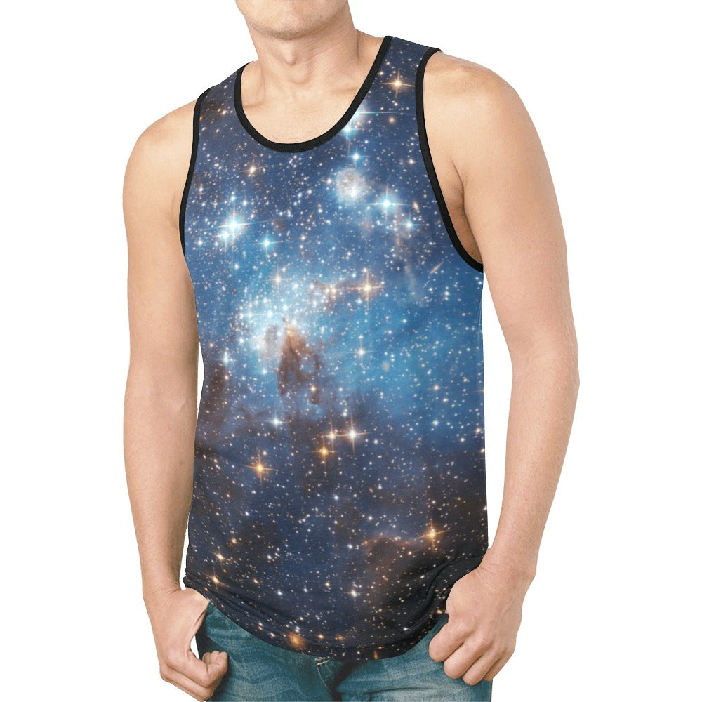 Galaxy Tank Top Shirt, Space Universe Stars Men Guys Male Sleeveless Festival Workout Fitness Sports Summer Casual Muscle Graphic Tee