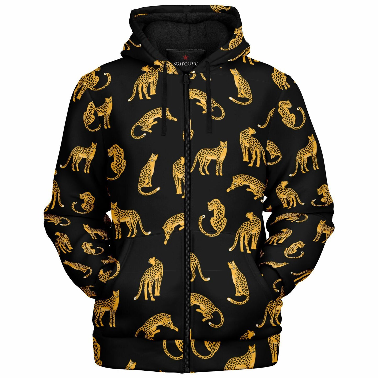 Leopard Zip Up Fleece Lined Hoodie, Animal Cheetah Print Heavyweight Full Zipper Pocket Men Women Unisex Graphic Hooded Sweatshirt Jacket