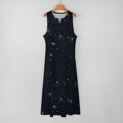 Constellation Maxi Sleeveless Dress, Galaxy Universe Print Space Stars Party Handmade Celestial A Line Women Ladies Cocktail Pockets Long - Starcove Fashion