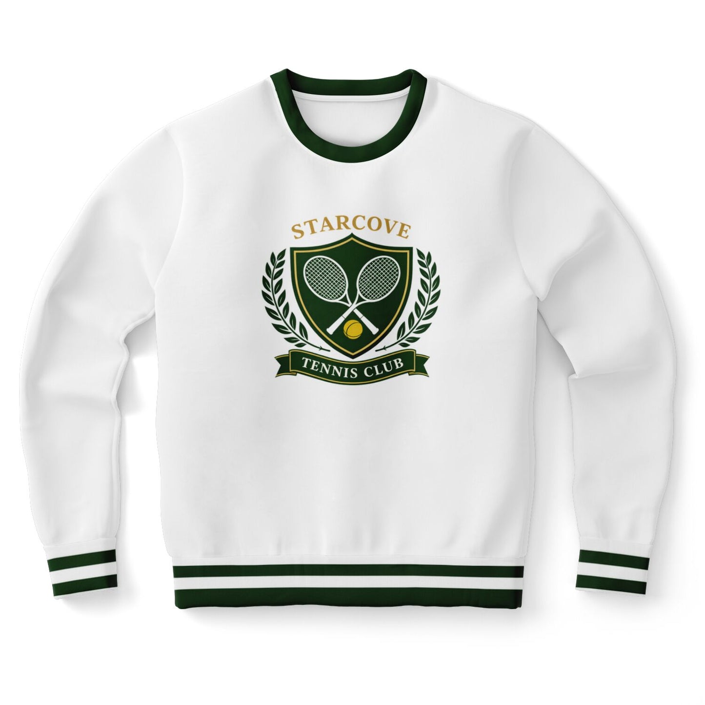 Tennis Club Sweatshirt, Preppy Sports White Green Graphic Crewneck Fleece Cotton Sweater Jumper Pullover Men Women Adult Designer Top