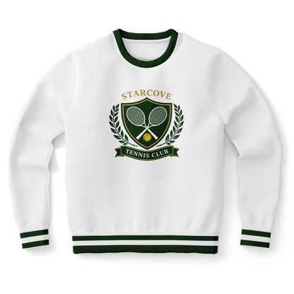 Tennis Club Sweatshirt, Preppy Sports White Green Graphic Crewneck Fleece Cotton Sweater Jumper Pullover Men Women Adult Designer Top