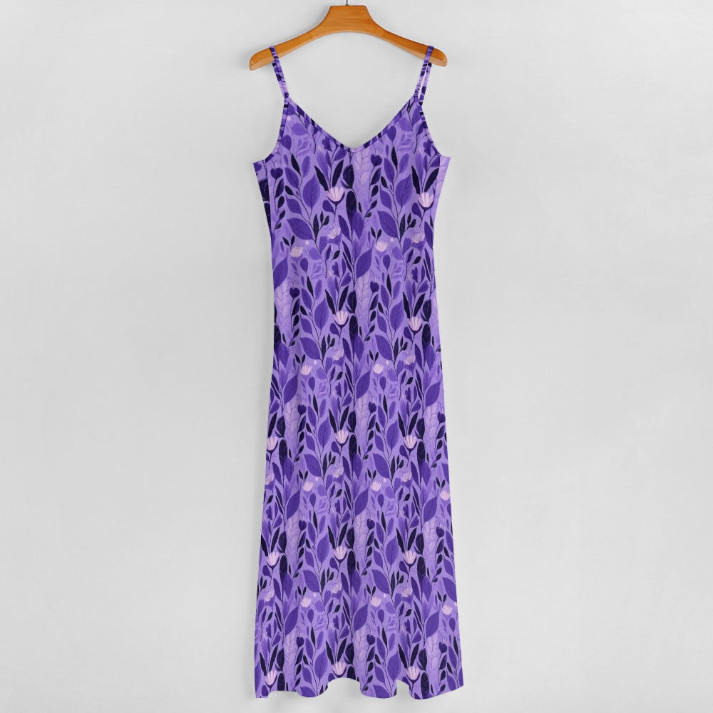 Purple Floral Maxi Dress, Flowers Long Spaghetti Straps Women Sleeveless Casual Cute Designer Plus Size Cocktail Summer Fall Party Designer M / White Purple Floral Maxi Dress, Flowers Long Spaghetti Straps Women Sleeveless Casual Cute Designer Plus Size Cocktail Summer Fall Party Designer M / White