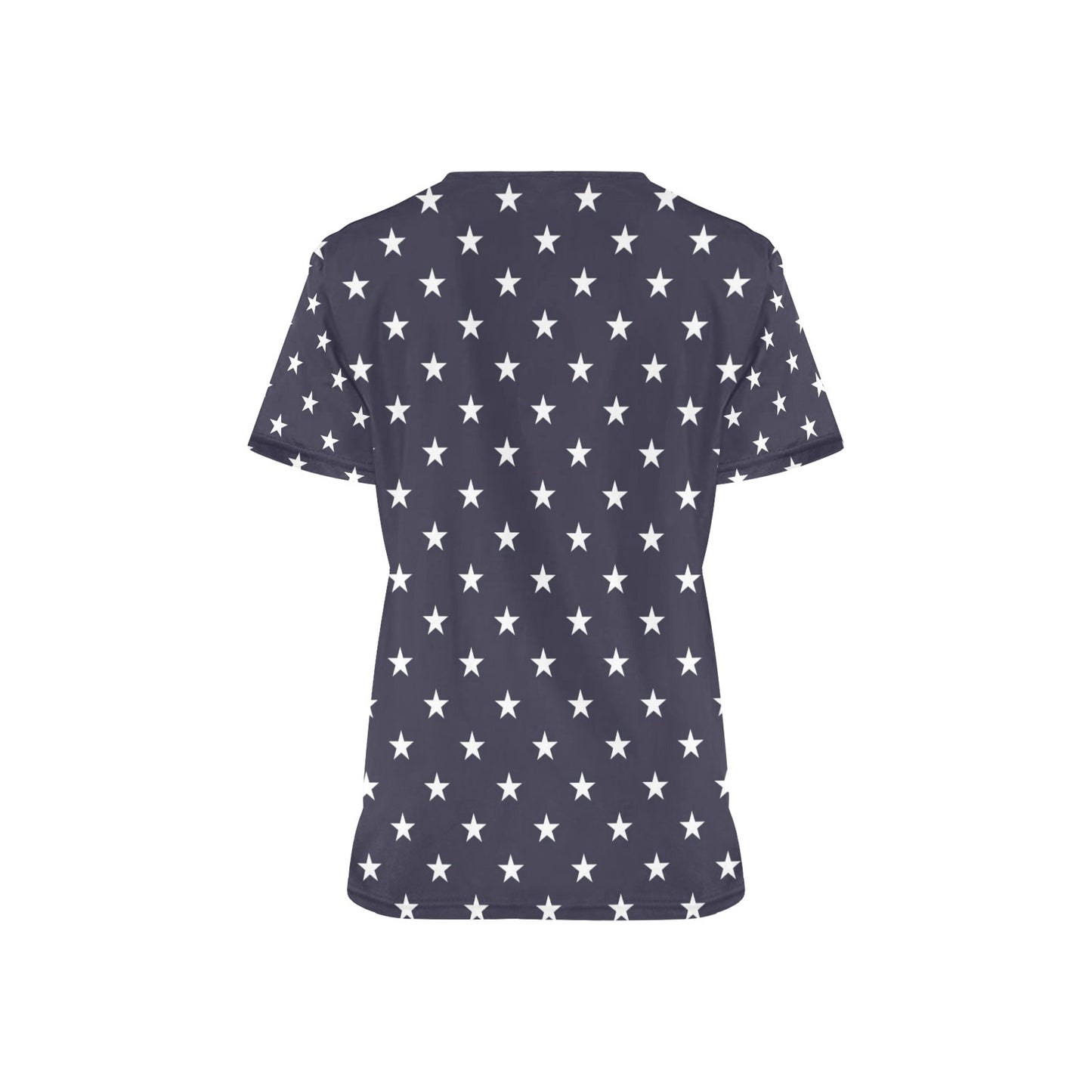 Navy Stars Medical Scrubs Top Women, American Ladies Female Plus Size Nursing Cute Printed Nurse Vet Veterinary Assistant Uniform Pockets - Starcove Fashion