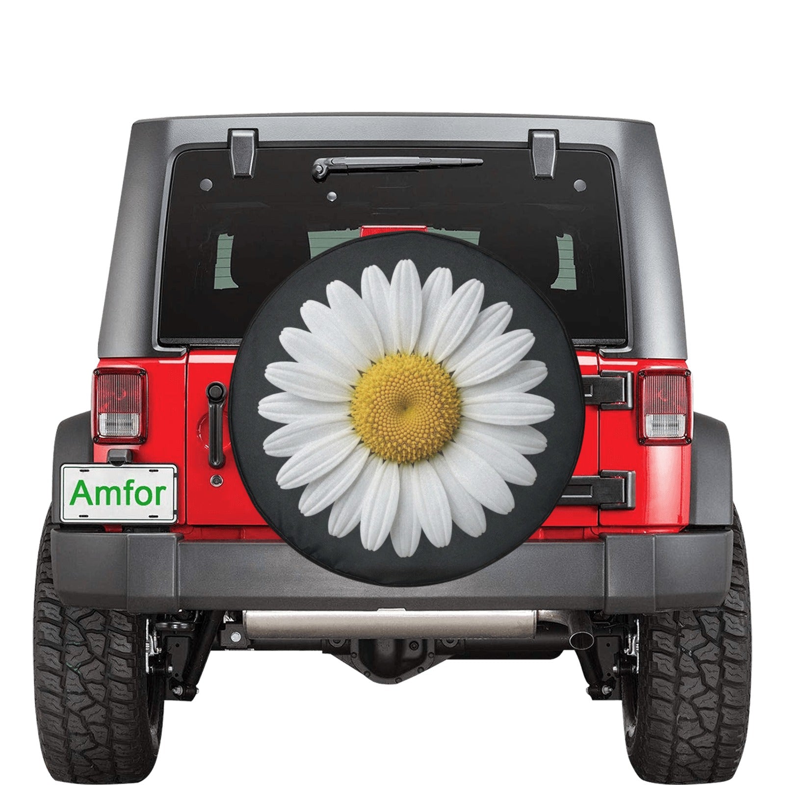 White Daisy Car Spare Tire Cover, Floral Flower Back Rear Extra Wheel Black Camera Hole Unique Women  RV Camper Auto Trailer Motorhome - Starcove Fashion