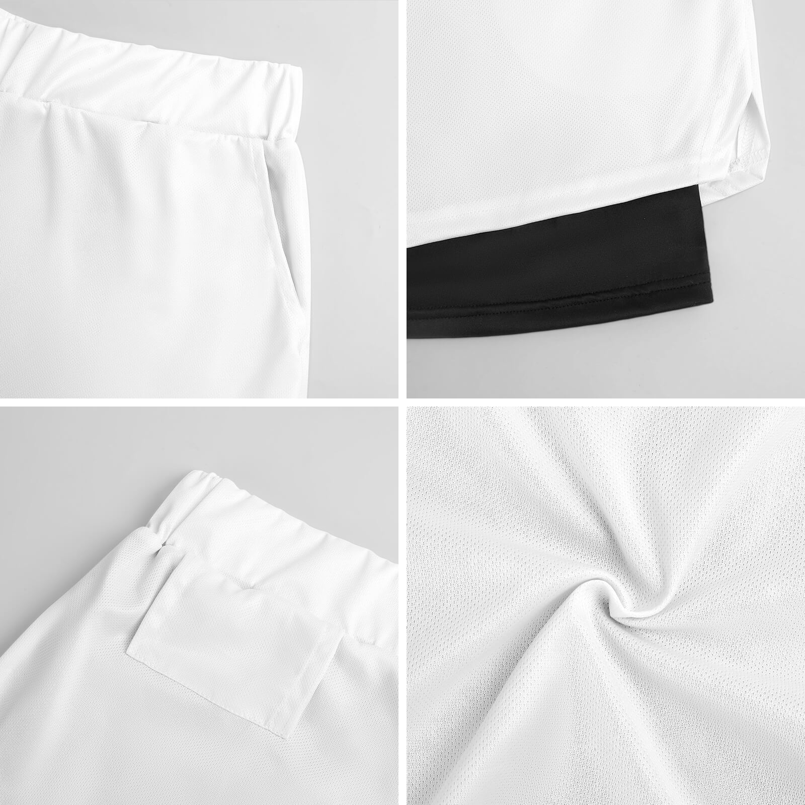 Checkered Men 2 in 1 Lined Shorts, Black White Check Compression Liner Running Gym Workout Graphic Athletic Sports Mesh Pockets Drawstring - Starcove Fashion