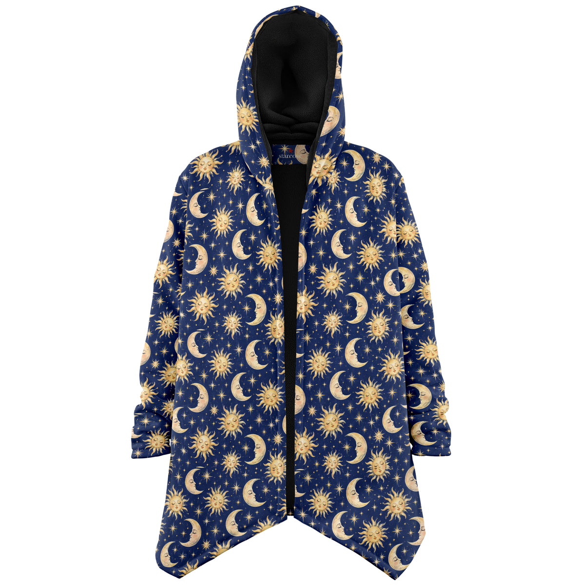Sun Moon Hooded Cloak, Blue Navy Celestial Cosmic Space Coat Men Women Ladies Winter Warm Mink Fleece Blanket Robe Wearable Cape Pockets