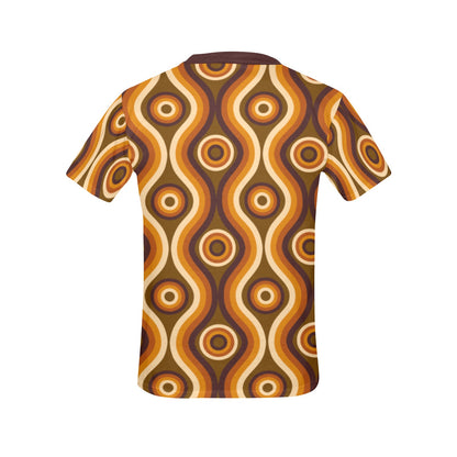 Brown Retro Vintage Women Tshirt, Striped 70s Ladies Female Designer Adult Graphic Aesthetic Fashion Fitted Crewneck Tee Shirt Plus Size Top