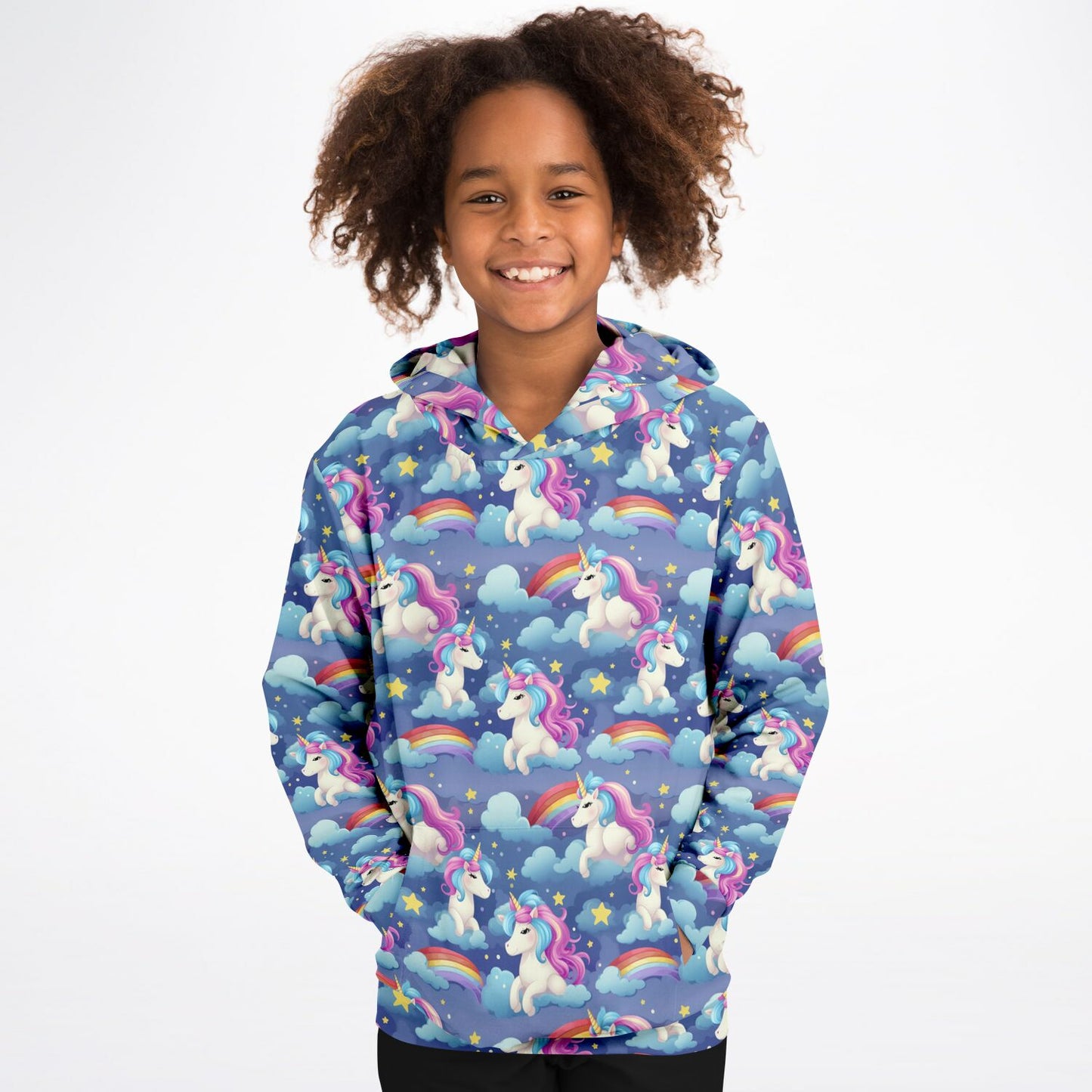 Unicorn Rainbow Kids Pullover Hoodie, Kawaii Girls Boy Toddler Youth Children Fleece Graphic Cozy Cotton Hooded Sweatshirt with Pockets