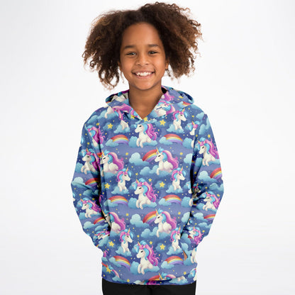 Unicorn Rainbow Kids Pullover Hoodie, Kawaii Girls Boy Toddler Youth Children Fleece Graphic Cozy Cotton Hooded Sweatshirt with Pockets