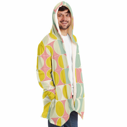 Mid Century Modern Hooded Cloak, Geometric Retro Vintage Coat Men Women Male Ladies Winter Warm Mink Fleece Blanket Wearable Cape