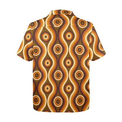 70s Men Big Collar Shirt, Brown Retro Vintage 1970s Disco Vintage Aloha Hawaii Hawaiian Plus Size Guys Button Up Down Short Sleeve