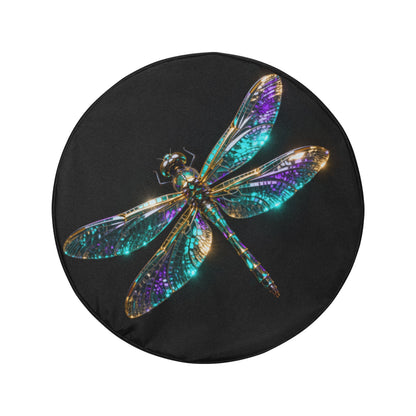Dragonfly Spare Tire Cover, Insect Blue Purple Black Wheel Auto Back Up Camera Hole Rear Unique Design Motorhome Extra RV Trailer Camper