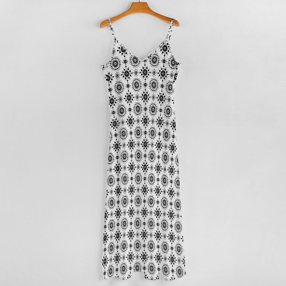 Black White Boho Maxi Dress, Long Spaghetti Straps Women Sleeveless Casual Cute Designer Elegant Plus Size Cocktail Party Summer Designer L / White Black White Boho Maxi Dress, Long Spaghetti Straps Women Sleeveless Casual Cute Designer Elegant Plus Size Cocktail Party Summer Designer L / White