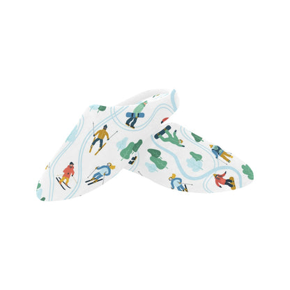 Ski Women's Slippers, Snowboard Skiing Winter Sports Ladies House Slide Cute Handmade Bedroom Warm Winter Cozy Designer Slip On Cotton Shoes