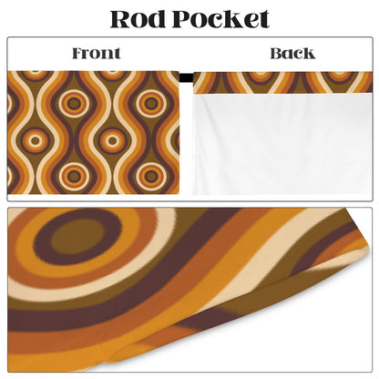 70s Retro Window Curtain, Orange Brown Vintage Kitchen Living Room Bedroom Bathroom Fabric Rod Pocket Decor Housewarming Home 63 Inch