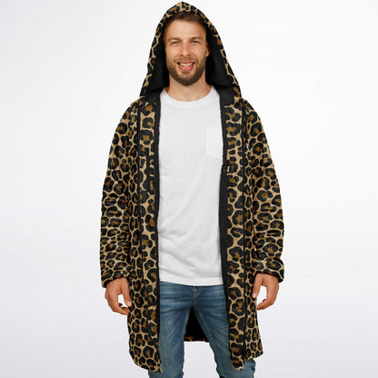 Leopard Hooded Cloak Fleece Jacket, Animal Print Cheetah Zipper Coat Men Women Male Ladies Winter Mink Hooded Parka Wearable Cape Pockets
