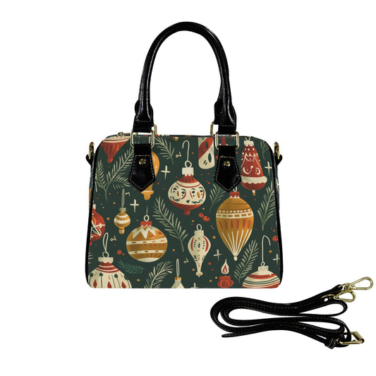 Christmas Shoulder Purse, Xmas Ornaments Mistletoe Waterproof Leather Handbag Print Small Mini Bag Vegan Women Ladies Designer Crossbody