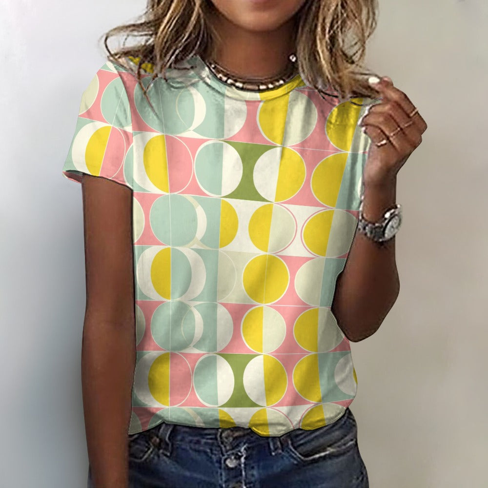 Mid Century Modern Women Cotton Tshirt, Retro Vintage Ladies Female Designer Adult Graphic Aesthetic Fashion Fitted Crewneck Tee Shirt Top - Starcove Fashion