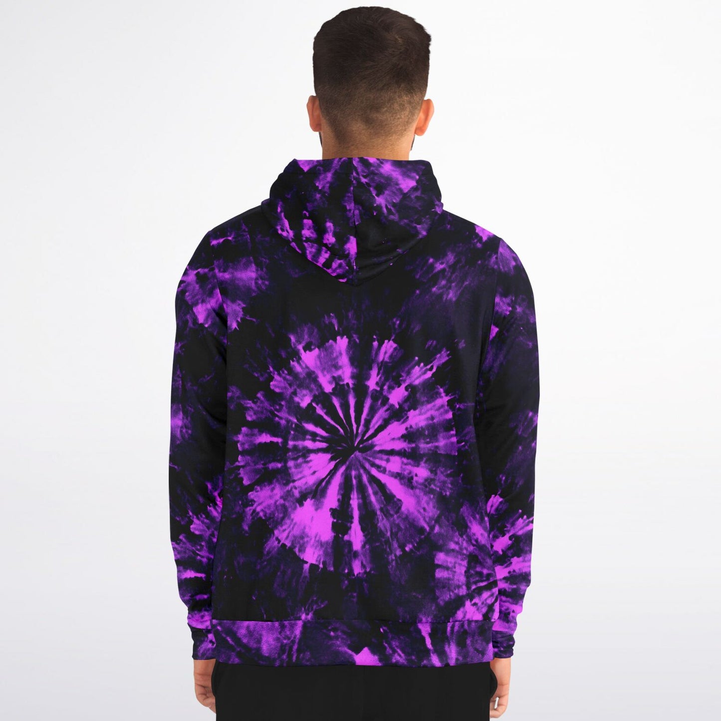 Black Purple Tie Dye Zip Up Hoodie, Full Zipper Pocket Men Women Unisex Adult Aesthetic Graphic Cotton Fleece Hooded Sweatshirt