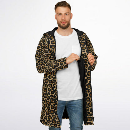 Leopard Hooded Cloak Fleece Jacket, Animal Print Cheetah Zipper Coat Men Women Male Ladies Winter Mink Hooded Parka Wearable Cape Pockets