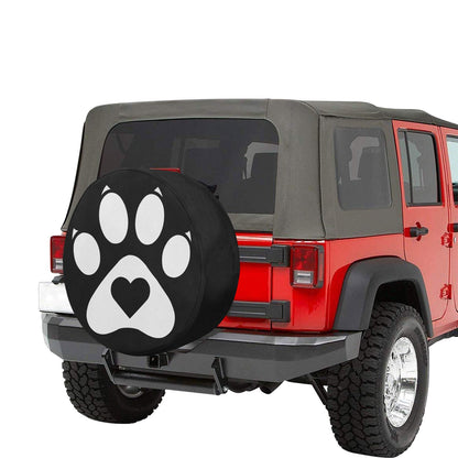 Dog Paw Heart Spare Tire Cover, Animal Puppy Pet Love Cool Backup Camera Hole Rear Extra Wheel Unique RV Back Cars Men Women Trailer Campers