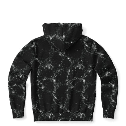 Black Galaxy Zip Up Hoodie, Space Stars Universe Full Zipper Pocket Men Women Unisex Adult Aesthetic Graphic Cotton Fleece Hooded Sweatshirt