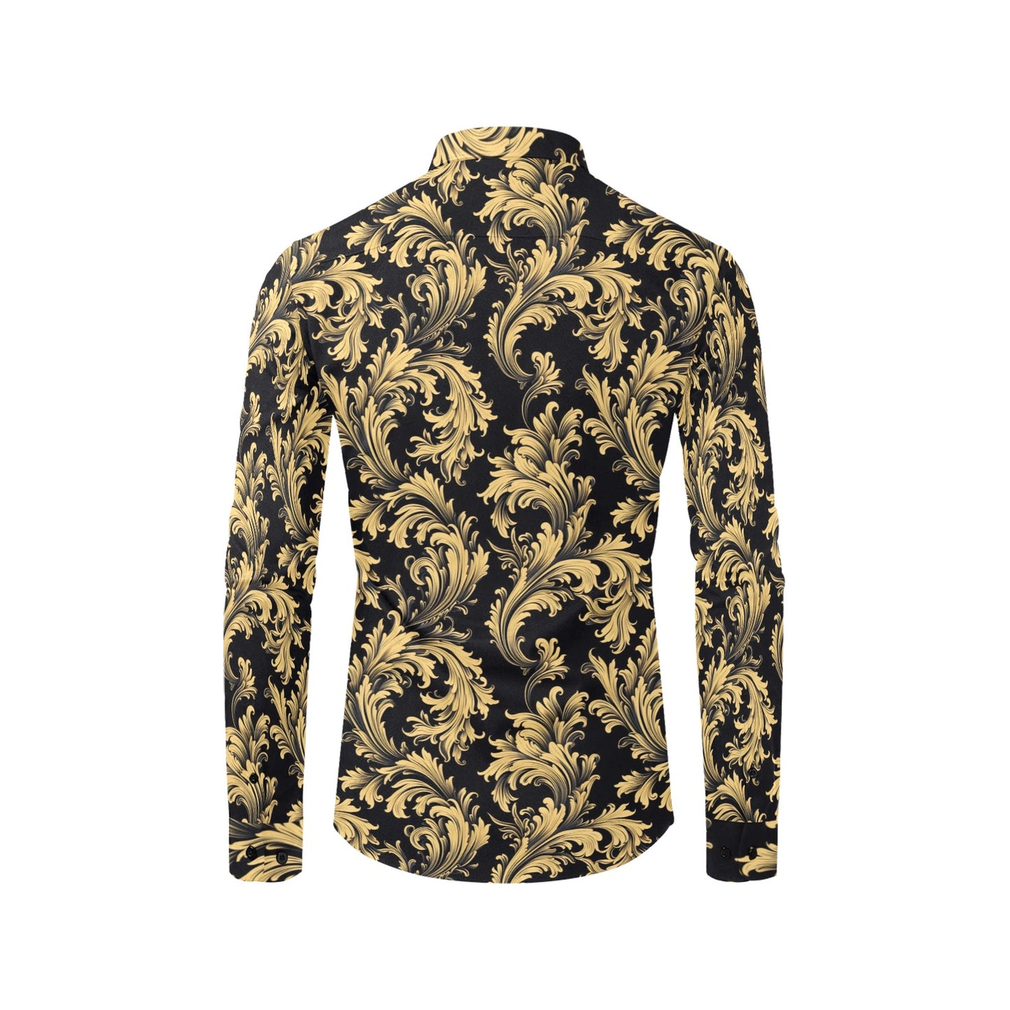Black Gold Baroque Long Sleeve Men Button Up Shirt, Vintage Retro Print Male Casual Dress Casual Buttoned Collared with Chest Pocket M Black Gold Baroque Long Sleeve Men Button Up Shirt, Vintage Retro Print Male Casual Dress Casual Buttoned Collared with Chest Pocket M