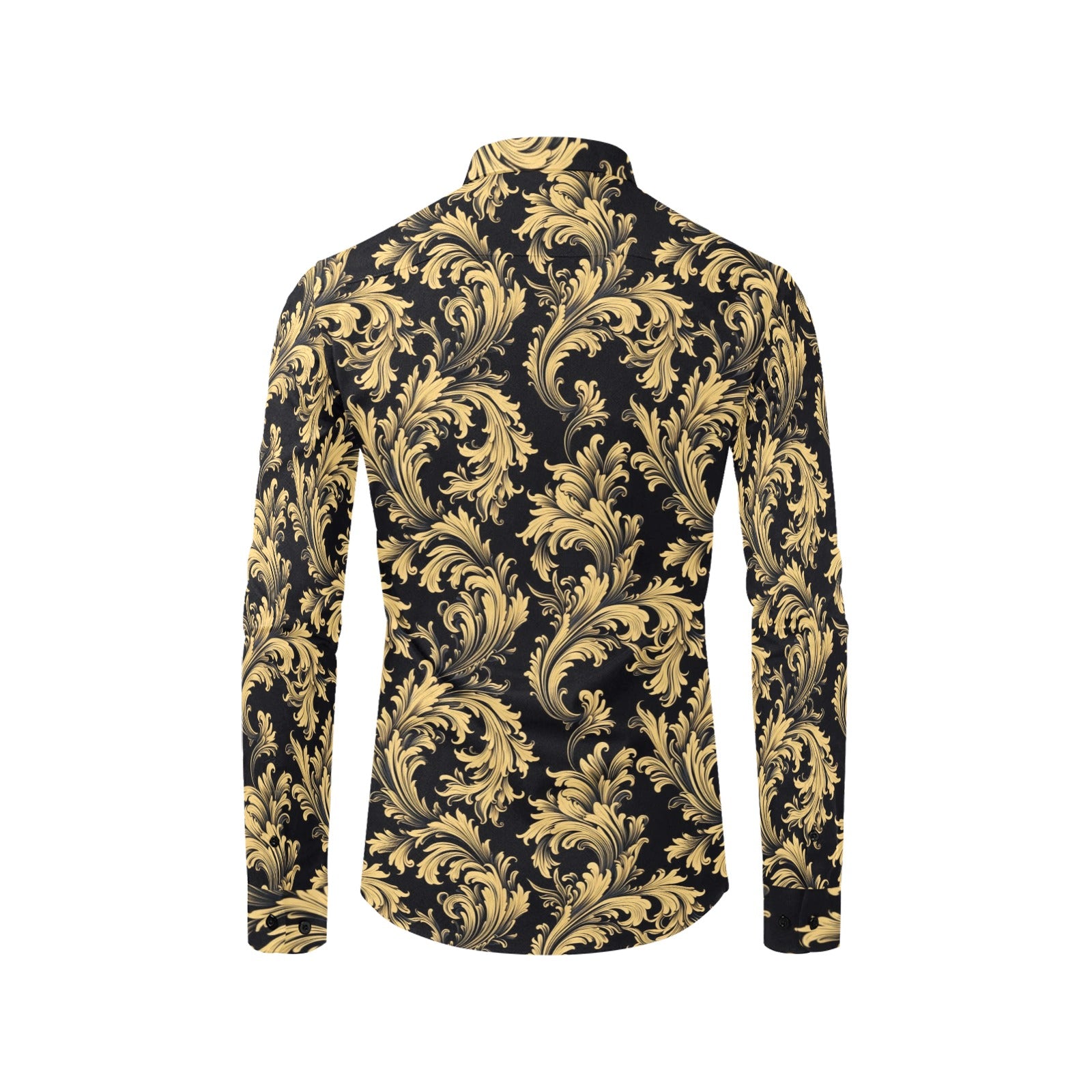 Black Gold Baroque Long Sleeve Men Button Up Shirt, Vintage Retro Print Male Casual Dress Casual Buttoned Collared with Chest Pocket M Black Gold Baroque Long Sleeve Men Button Up Shirt, Vintage Retro Print Male Casual Dress Casual Buttoned Collared with Chest Pocket M