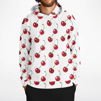 Cherry Hoodie, Red White Fruit Pullover Men Women Adult Aesthetic Graphic Cotton Hooded Sweatshirt with Pockets Designer Plus Size