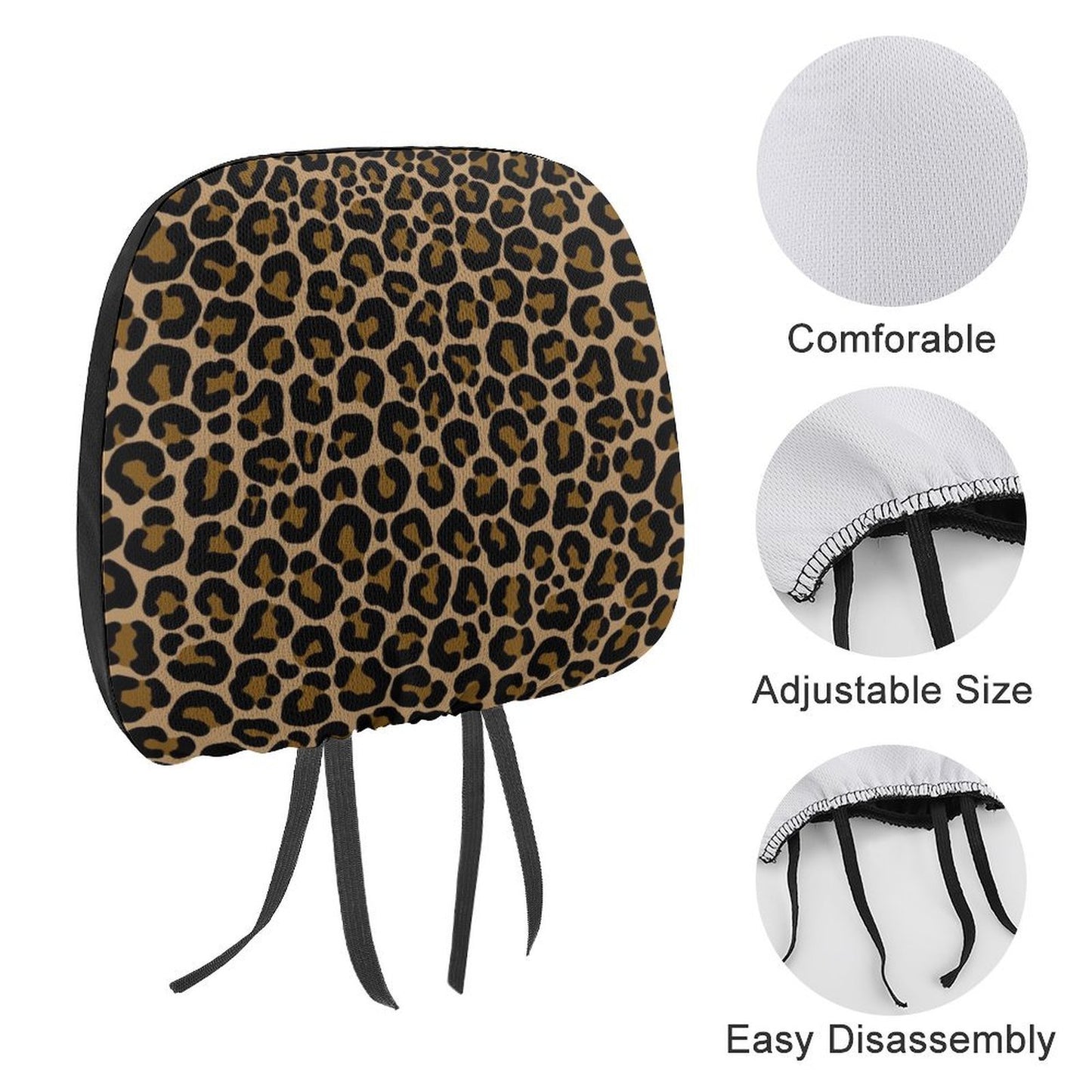 Leopard Car Seat Headrest Cover, Animal Print Leopard Brown Truck Suv Van Vehicle Accessory Auto Decoration Protector New Car Gift
