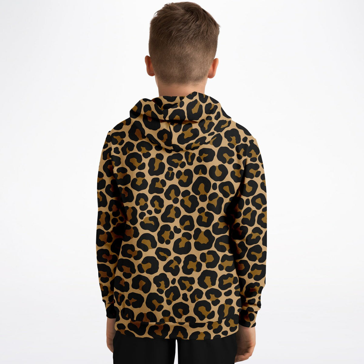 Leopard Kids Pullover Hoodie, Animal Cheetah Brown Print Girls Boy Toddler Youth Children Fleece Cozy Cotton Hooded Sweatshirt Pockets