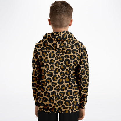 Leopard Kids Pullover Hoodie, Animal Cheetah Brown Print Girls Boy Toddler Youth Children Fleece Cozy Cotton Hooded Sweatshirt Pockets