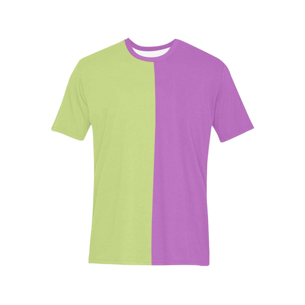 Half Green Half Purple TShirt, Color Block Split 2 Two Tone Combo Print Designer Lightweight Crewneck Men Women Tee Top Short Sleeve Shirt - Starcove Fashion