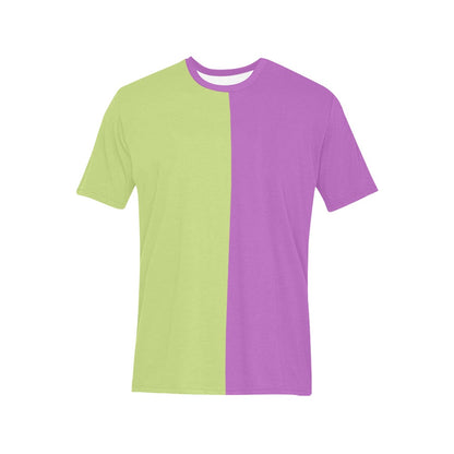 Half Green Half Purple TShirt, Color Block Split 2 Two Tone Combo Print Designer Lightweight Crewneck Men Women Tee Top Short Sleeve Shirt - Starcove Fashion