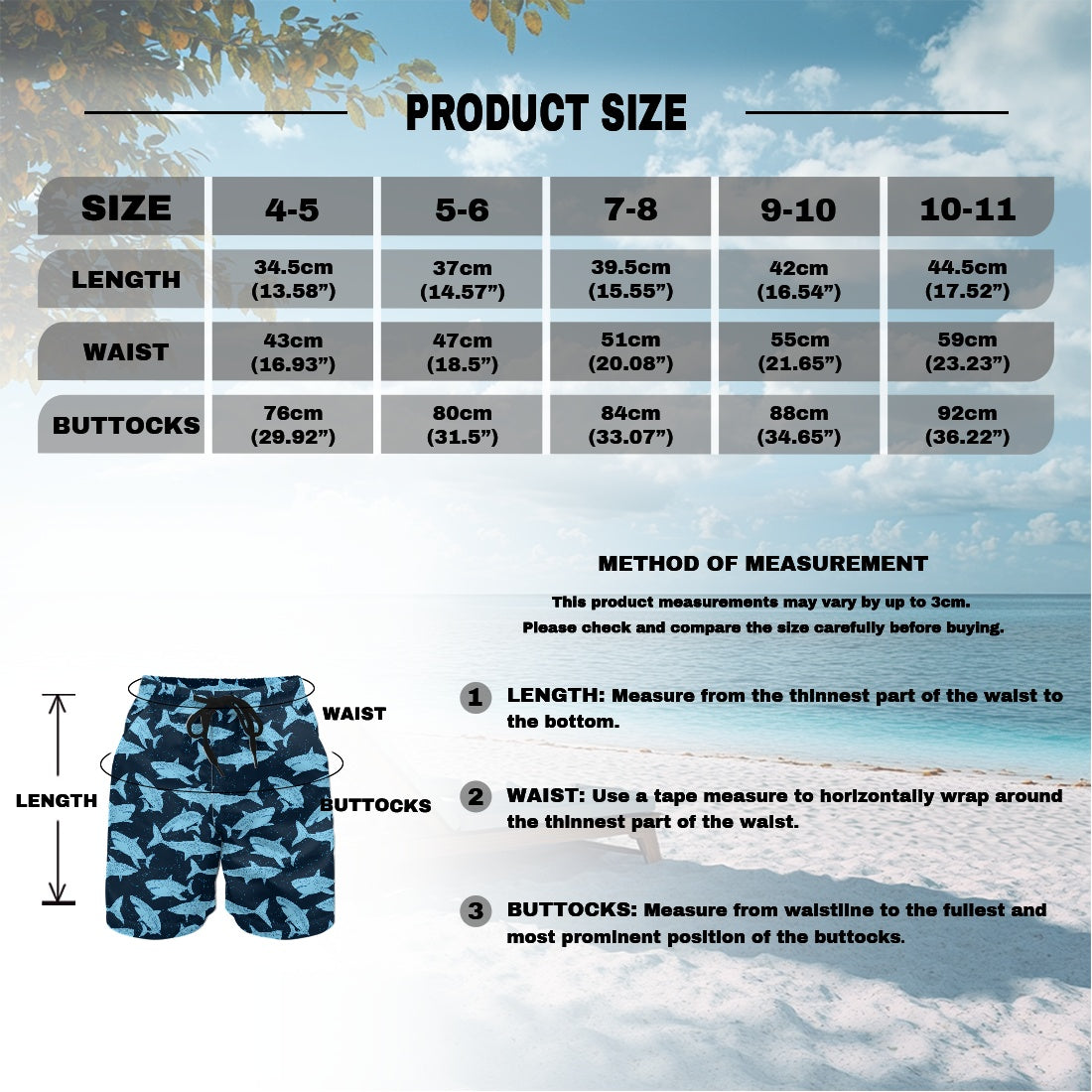 Shark Boys Beach Shorts (4-11Y), Navy Blue Quick Dry Kids Drawstring Casual Shorts Pockets Children Youth - Starcove Fashion