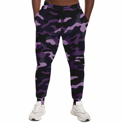 Black Purple Camo Joggers Sweatpants with Pockets, Camouflage Women Men Female Ladies Fleece Comfy Cotton Sweats Pants Loungewear Bottoms