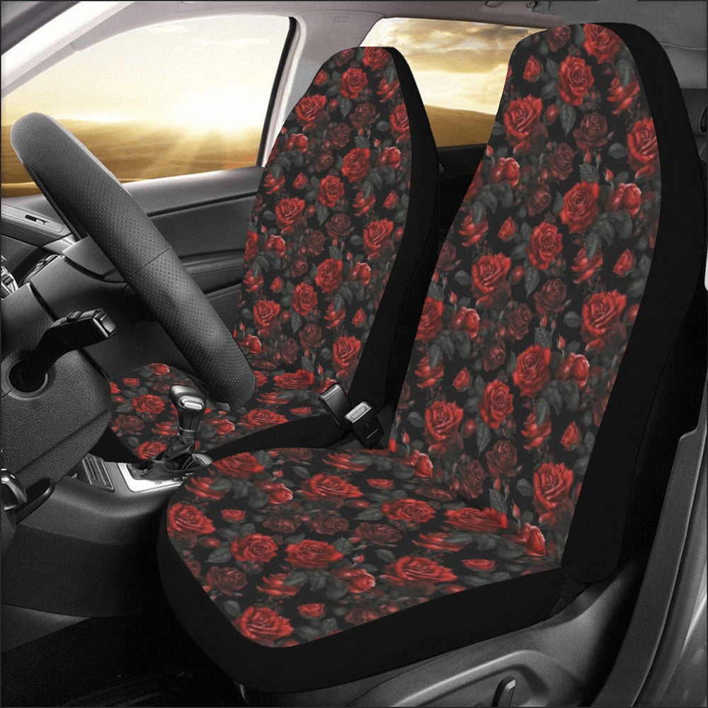 Red Roses Car Seat Cover 2 pc, Floral Flowers Cute Gothic Front Seat SUV Vans Vehicle Universal Protector Accessory Universal Fit Men Women - Starcove Fashion