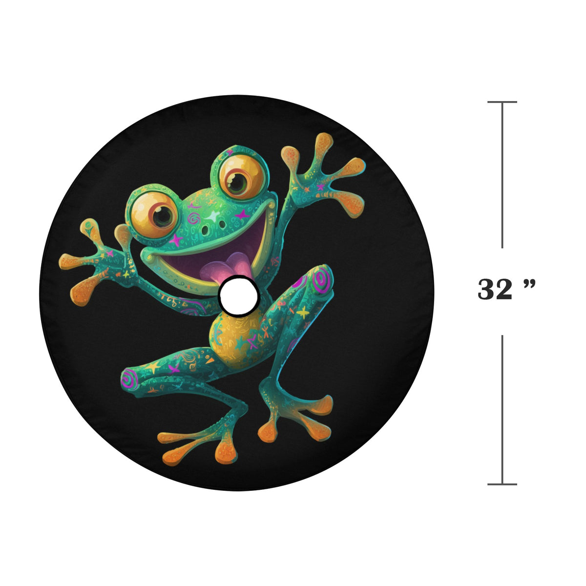 Funny Frog Spare Tire Cover, Goofy Green Retro Black Wheel Auto Back Up Camera Hole Rear Unique Design Funny Spare RV Trailer Camper