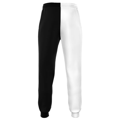 Half Black Half White Joggers Sweatpants with Pockets, Two Tone Split Color Women Men Male Female Ladies Fleece Comfy Sweats Pants Bottoms