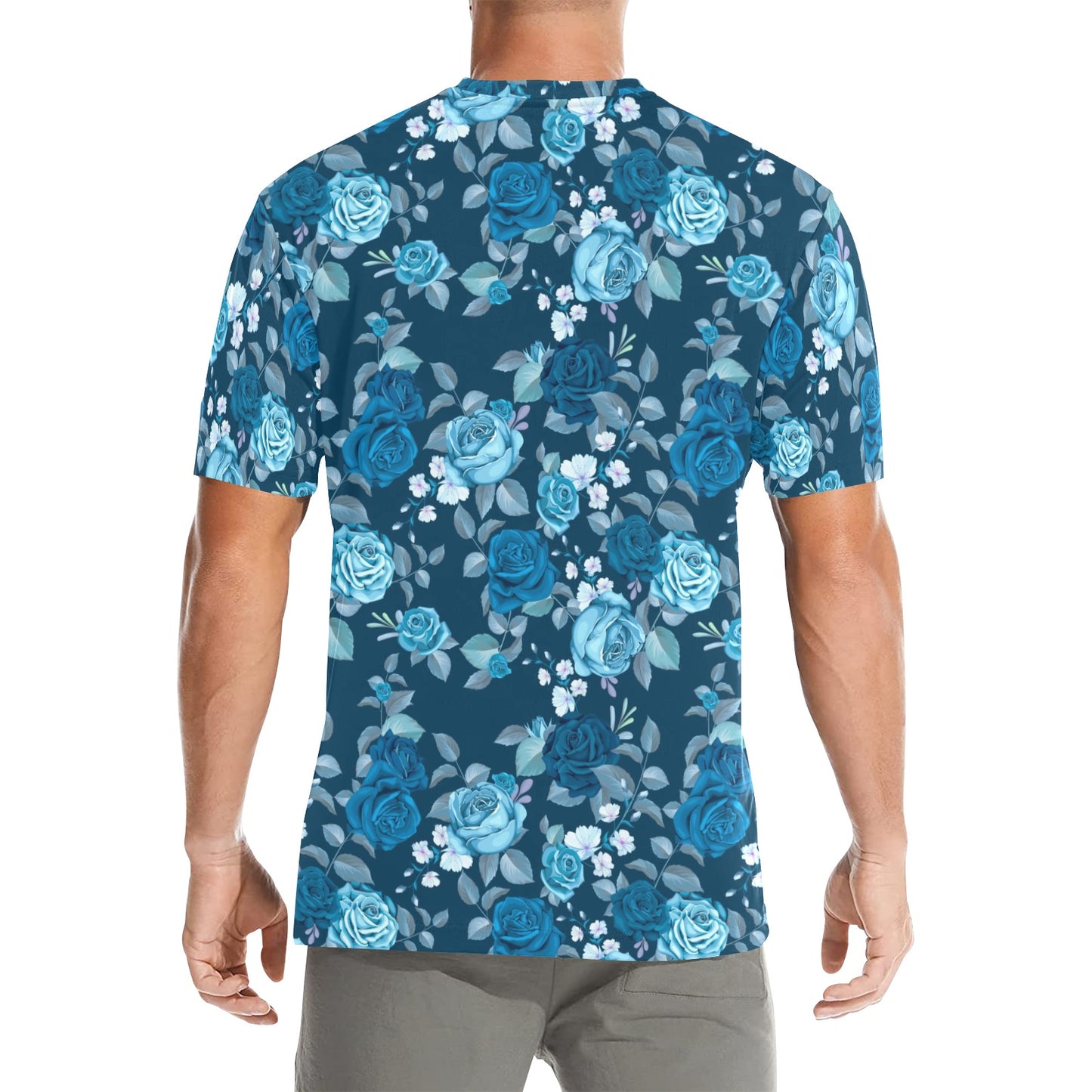 Blue Floral Graphic Tshirt, Flowers Lightweight Summer Crewneck Men Male Women Tee Top Aesthetic Designer Short Sleeve Shirt