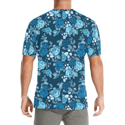 Blue Floral Graphic Tshirt, Flowers Lightweight Summer Crewneck Men Male Women Tee Top Aesthetic Designer Short Sleeve Shirt