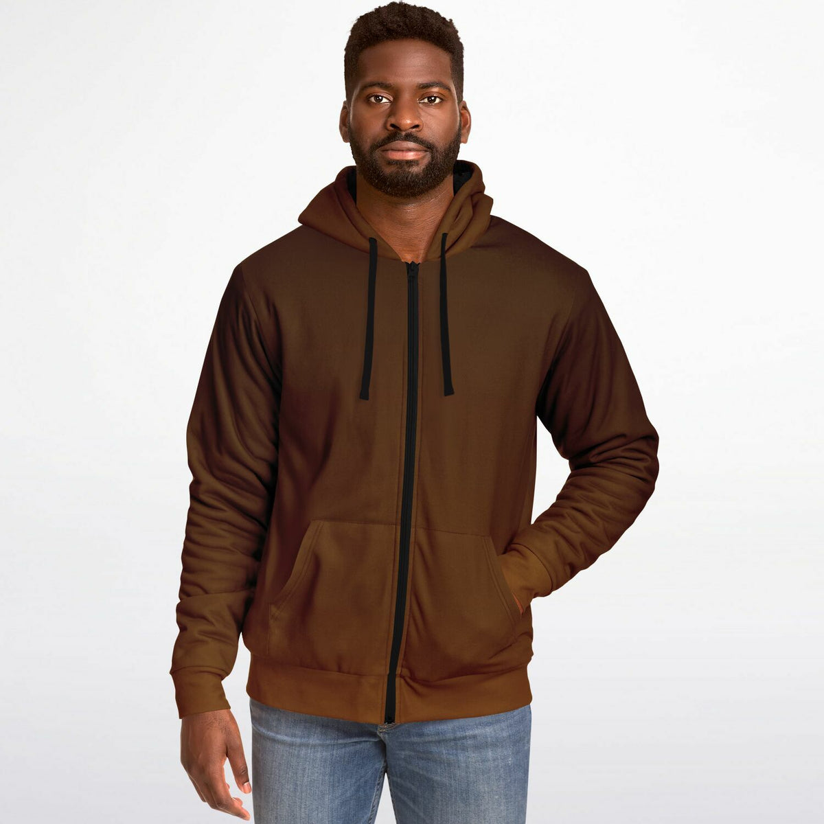 Brown Ombre Zip Up Fleece Lined Hoodie, Gradient Heavyweight Full Zipper Pocket Men Women Unisex Aesthetic Graphic Hooded Sweatshirt Jacket