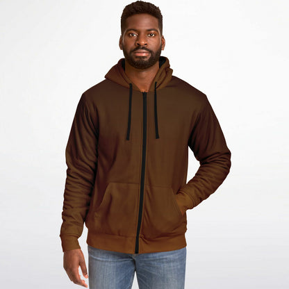 Brown Ombre Zip Up Fleece Lined Hoodie, Gradient Heavyweight Full Zipper Pocket Men Women Unisex Aesthetic Graphic Hooded Sweatshirt Jacket