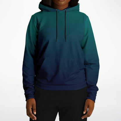 Forest Green Navy Blue Ombre Hoodie, Gradient Tie Dye Pullover Men Women Aesthetic Cotton Hooded Sweatshirt Pockets Designer Plus Size